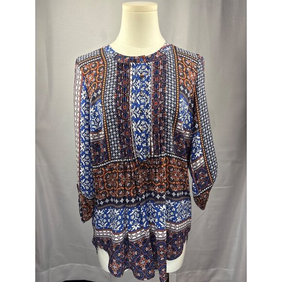 Daniel Rainn Womens Boho Patterned Blouse SP Multicolor Lightweight - Picture 2 of 6